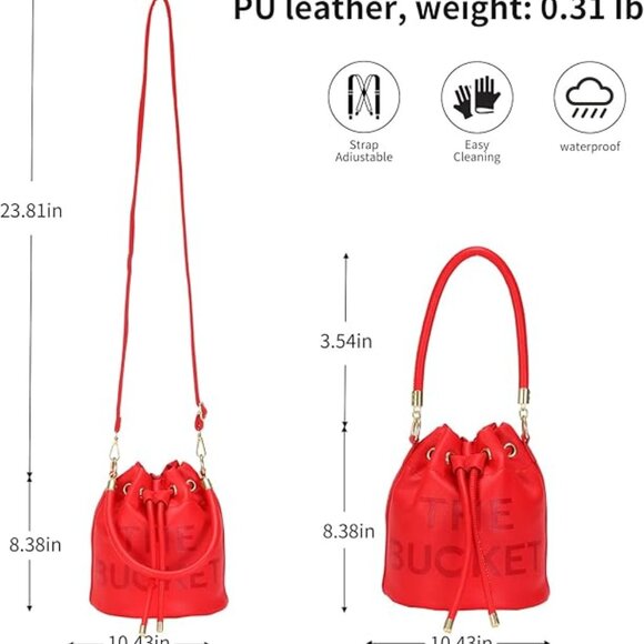 The Bucket Bags Leather Red #847 - Picture 7 of 7